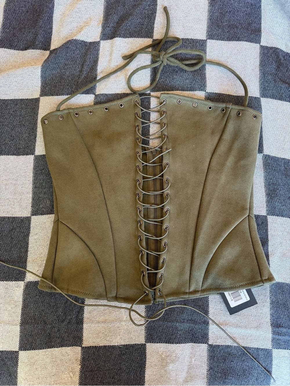 White Fox Boutique Olive Green Lace-Up Corset Utility Top